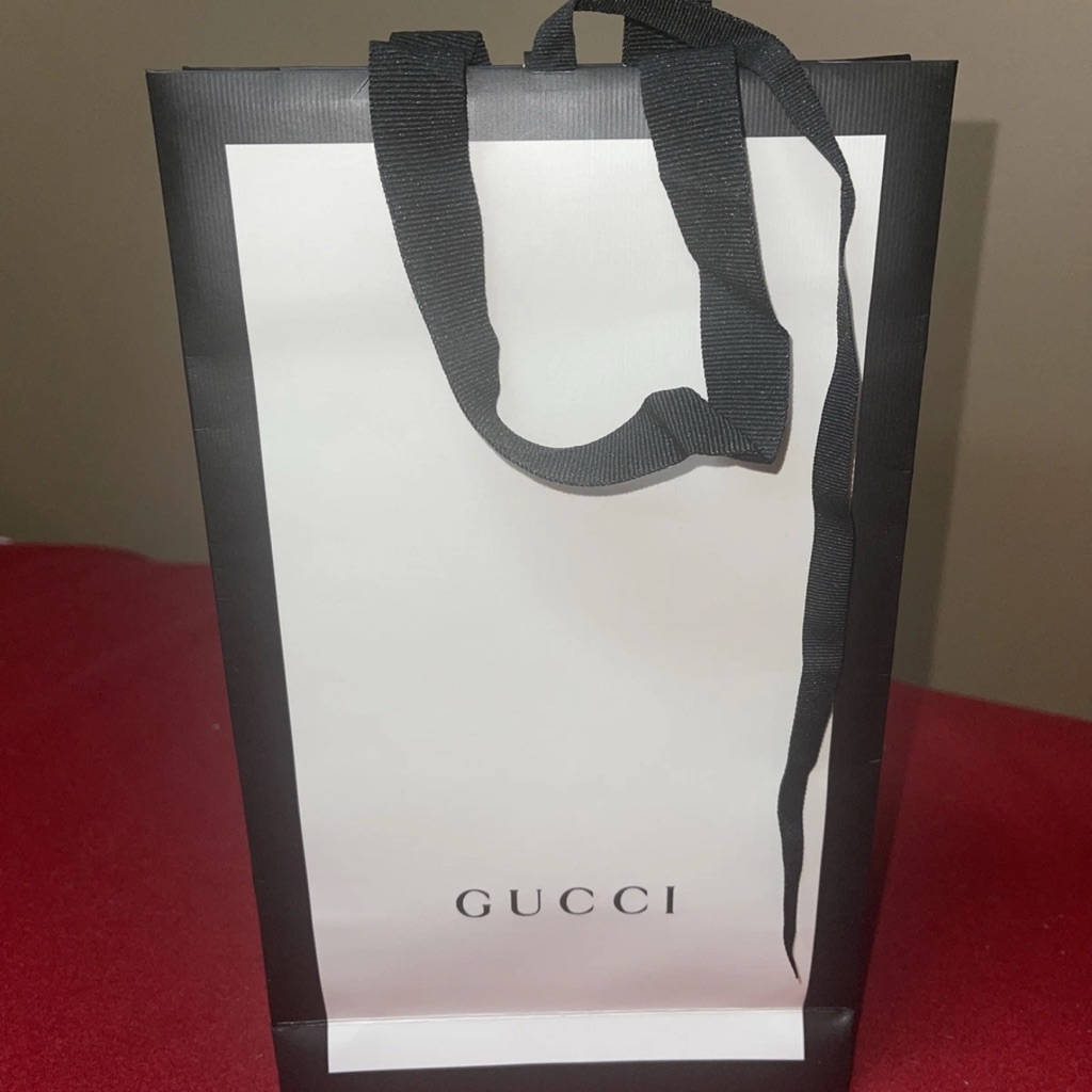 Gucci Empty Paper White Shopping Bag With Black Rope Handles 11.5x 6.5x 2.5"